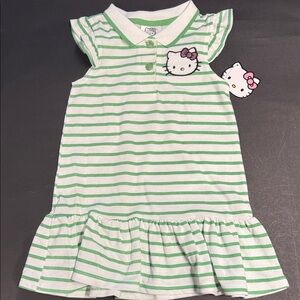Hello Kitty Sanrio Girl's Dress size 3T Green and white Striped NEW with tag
